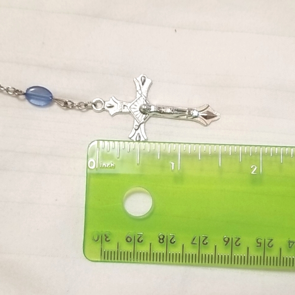Silver Blue Rosary Cross Crucifix - Picture 4 of 5